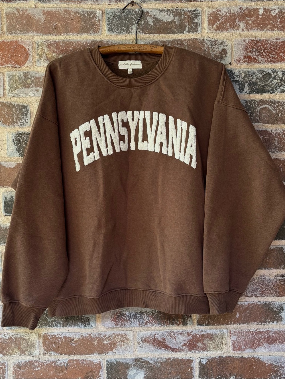 State of Mine Brown Crewneck Sweatshirt with White PENNSYLVANIA Appliqué